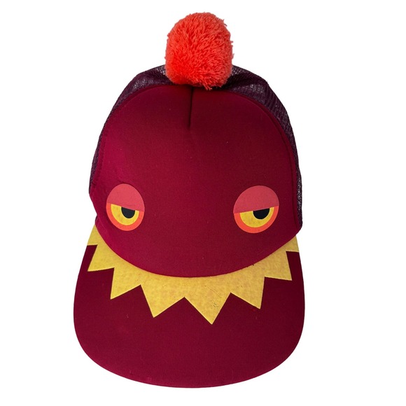 Neff Monster Cap Snapback Trucker Hat with Pom Mesh Back Maroon Yellow Mens OSFM - Picture 1 of 8